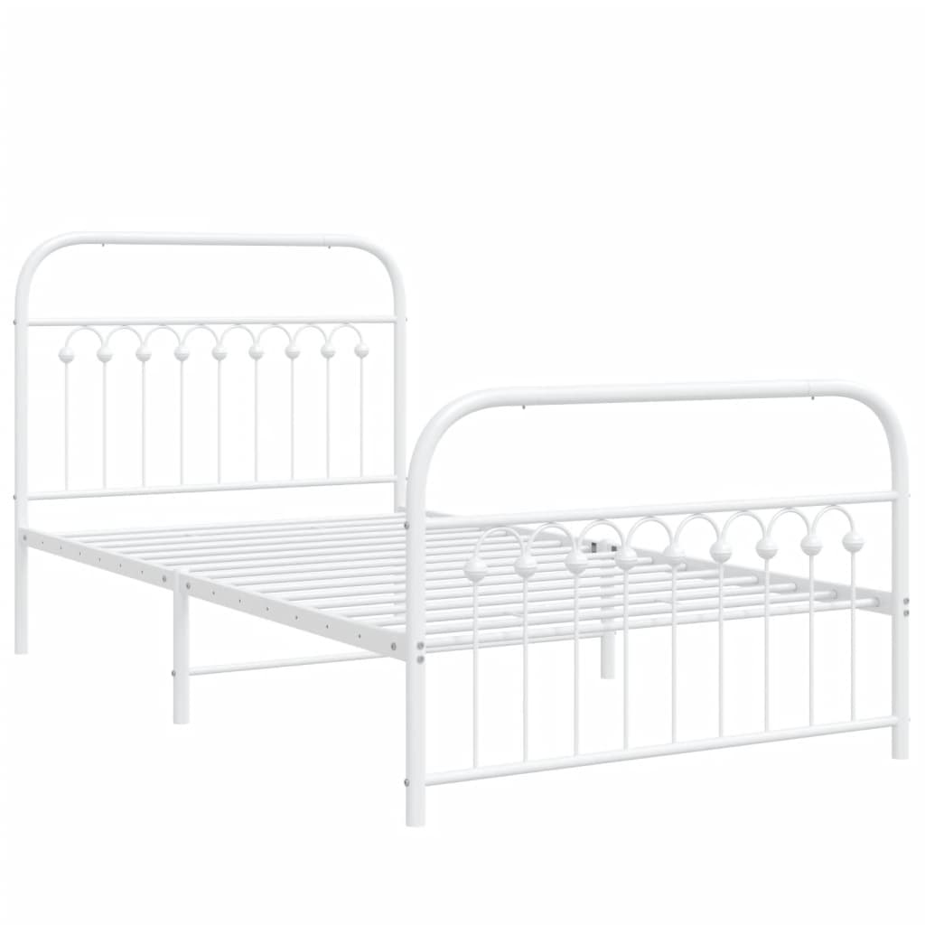 Metal Bed Frame without Mattress with Footboard White 100x190cm
