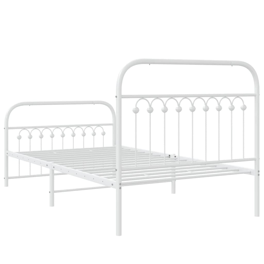 Metal Bed Frame without Mattress with Footboard White 100x190cm