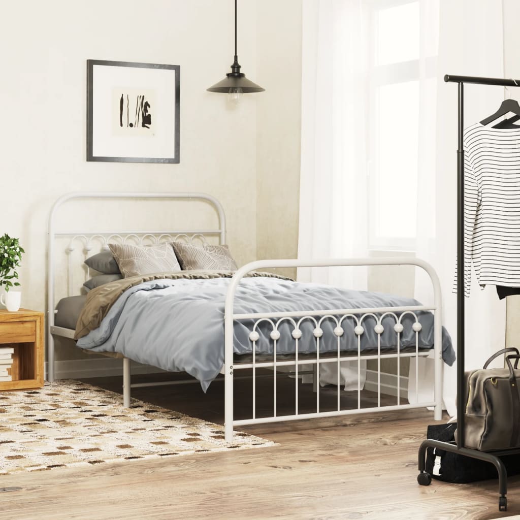 Metal Bed Frame without Mattress with Footboard White 100x190cm