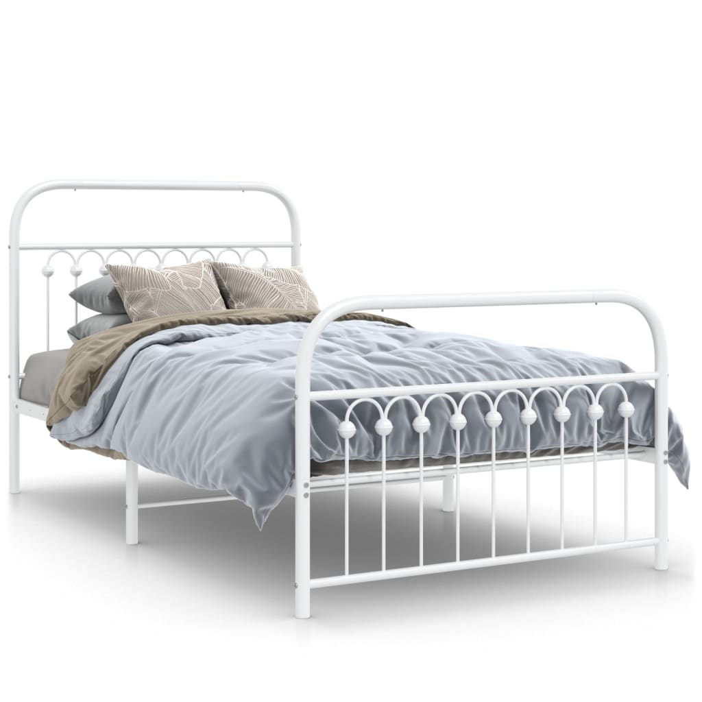 Metal Bed Frame without Mattress with Footboard White 100x200cm