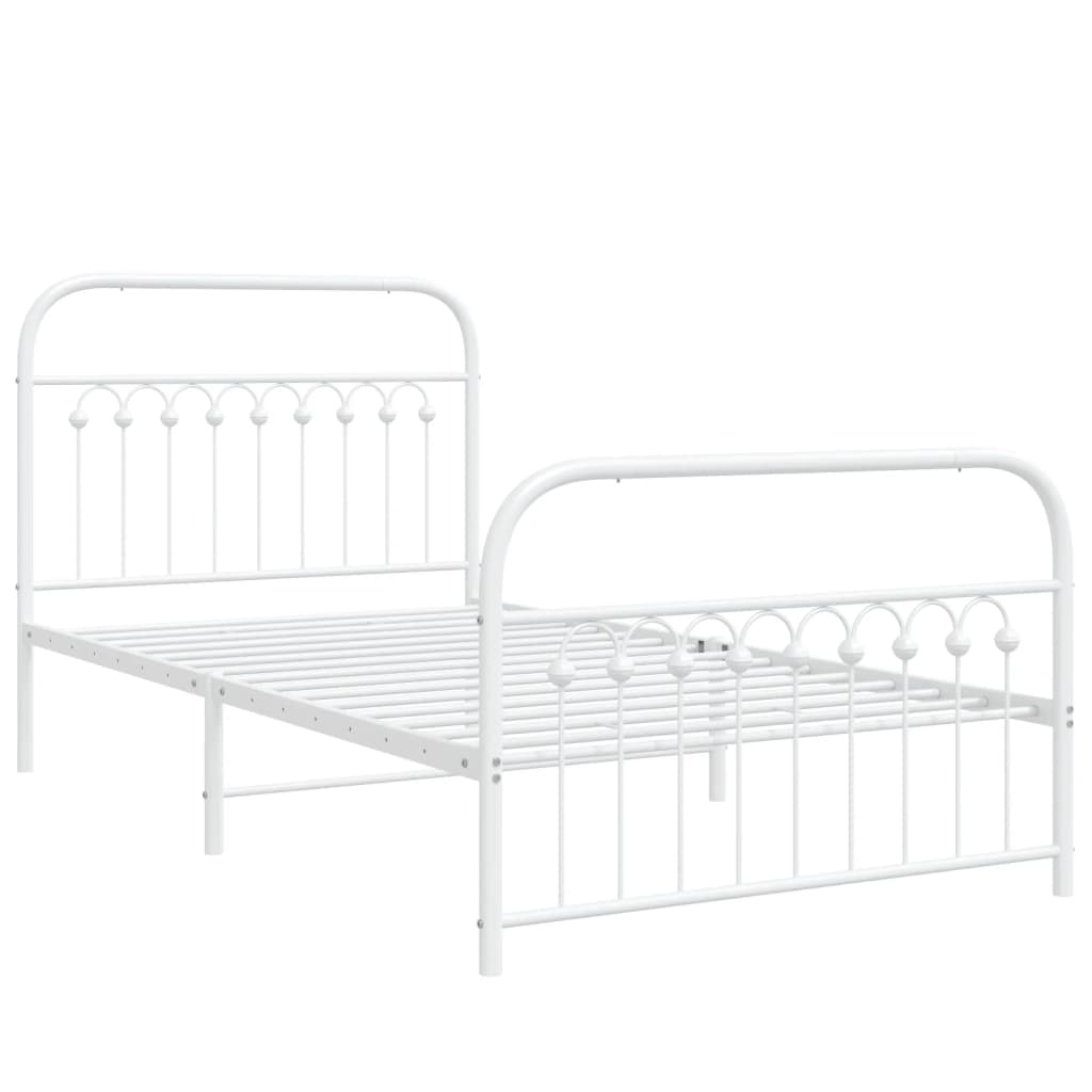Metal Bed Frame without Mattress with Footboard White 100x200cm