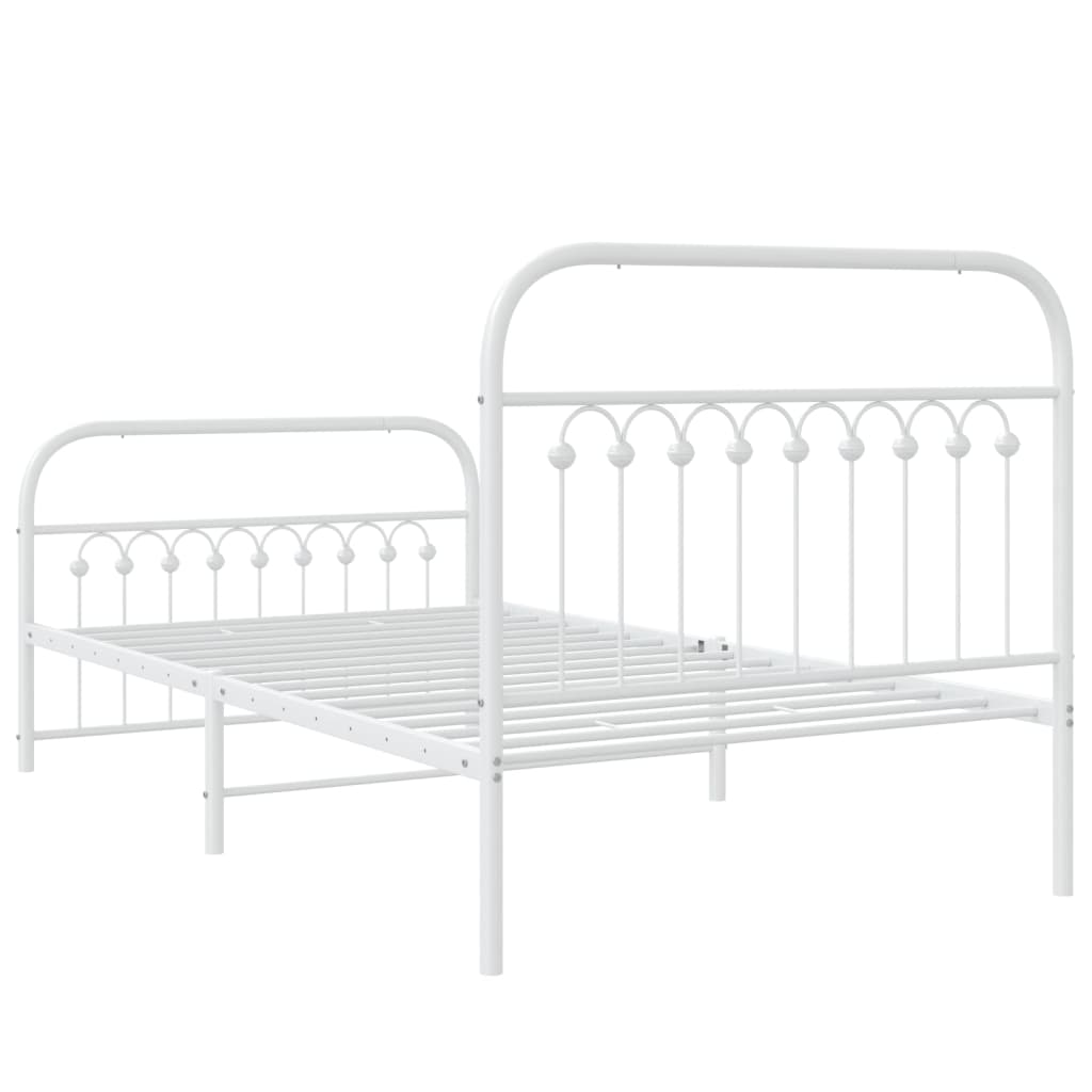 Metal Bed Frame without Mattress with Footboard White 100x200cm
