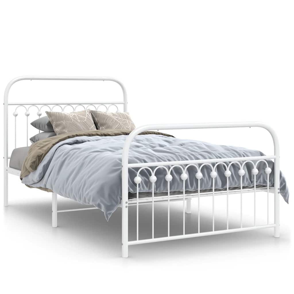 Metal Bed Frame without Mattress with Footboard White 107x203cm