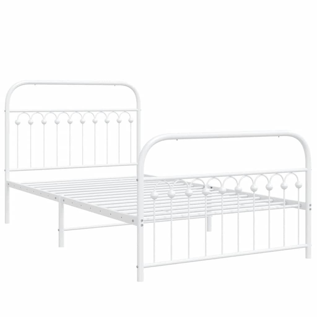 Metal Bed Frame without Mattress with Footboard White 107x203cm