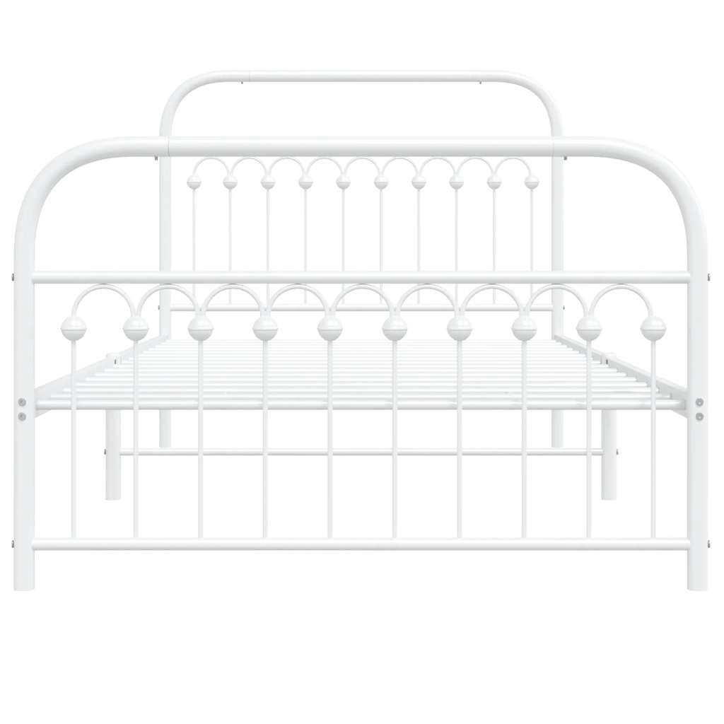 Metal Bed Frame without Mattress with Footboard White 107x203cm