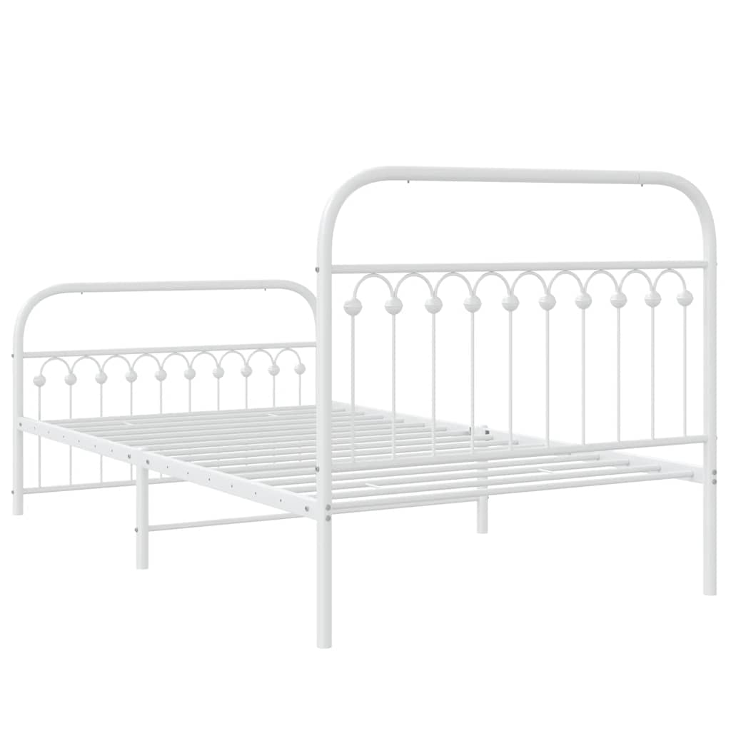 Metal Bed Frame without Mattress with Footboard White 107x203cm