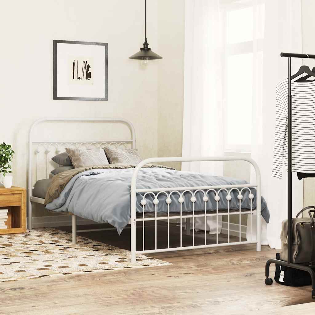 Metal Bed Frame without Mattress with Footboard White 107x203cm