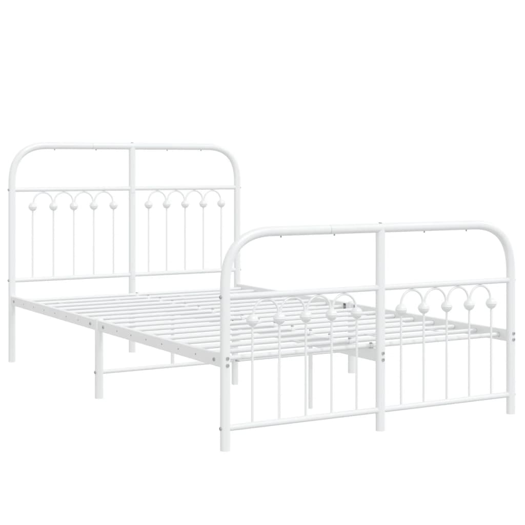 Metal Bed Frame without Mattress with Footboard White 120x190cm