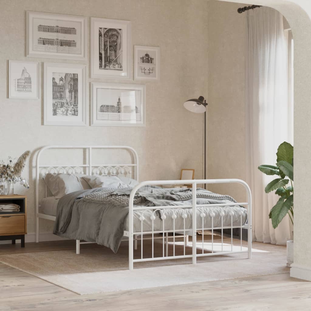 Metal Bed Frame without Mattress with Footboard White 120x190cm