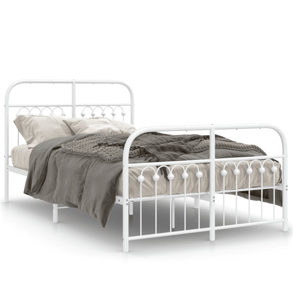 Metal Bed Frame without Mattress with Footboard White 120x200cm