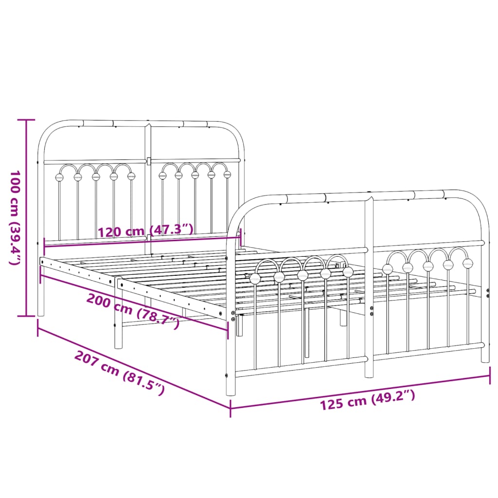 Metal Bed Frame without Mattress with Footboard White 120x200cm