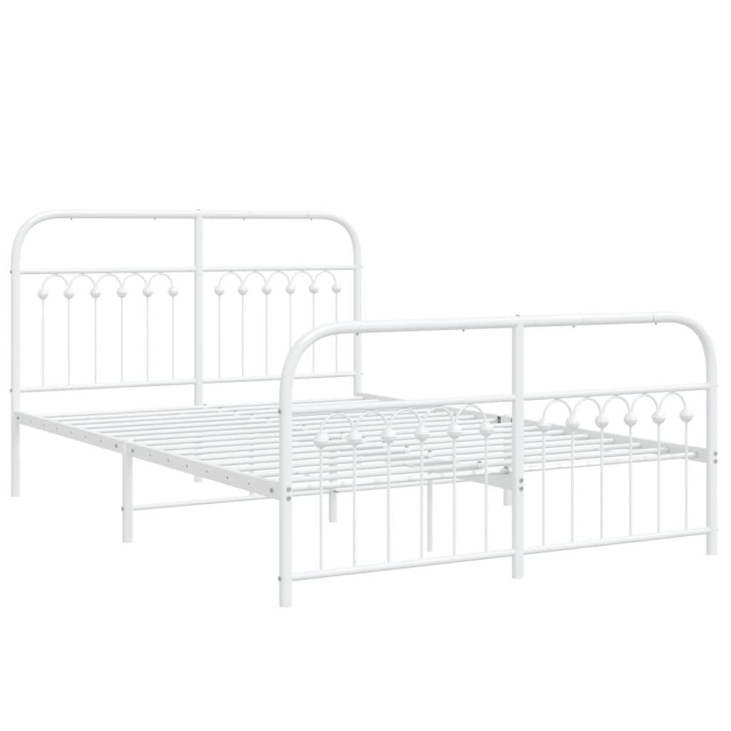 Metal Bed Frame without Mattress with Footboard White 137x190cm