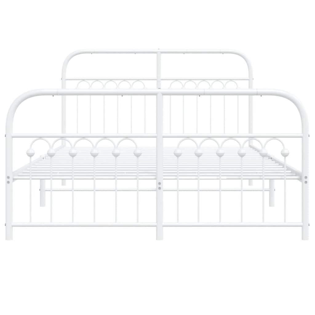 Metal Bed Frame without Mattress with Footboard White 137x190cm