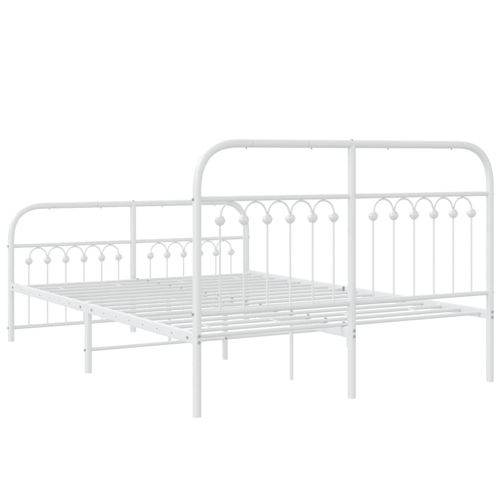 Metal Bed Frame without Mattress with Footboard White 137x190cm