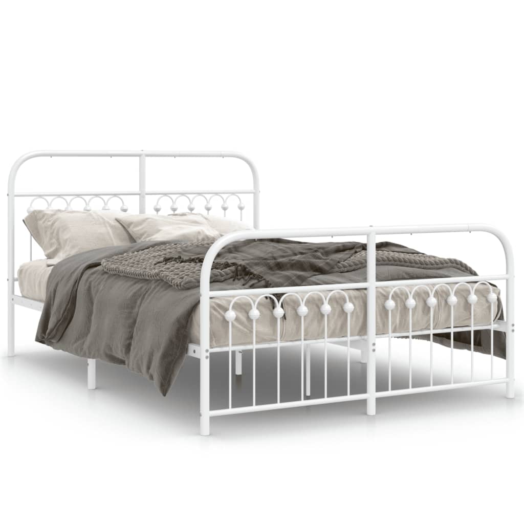 Metal Bed Frame without Mattress with Footboard White 140x190cm