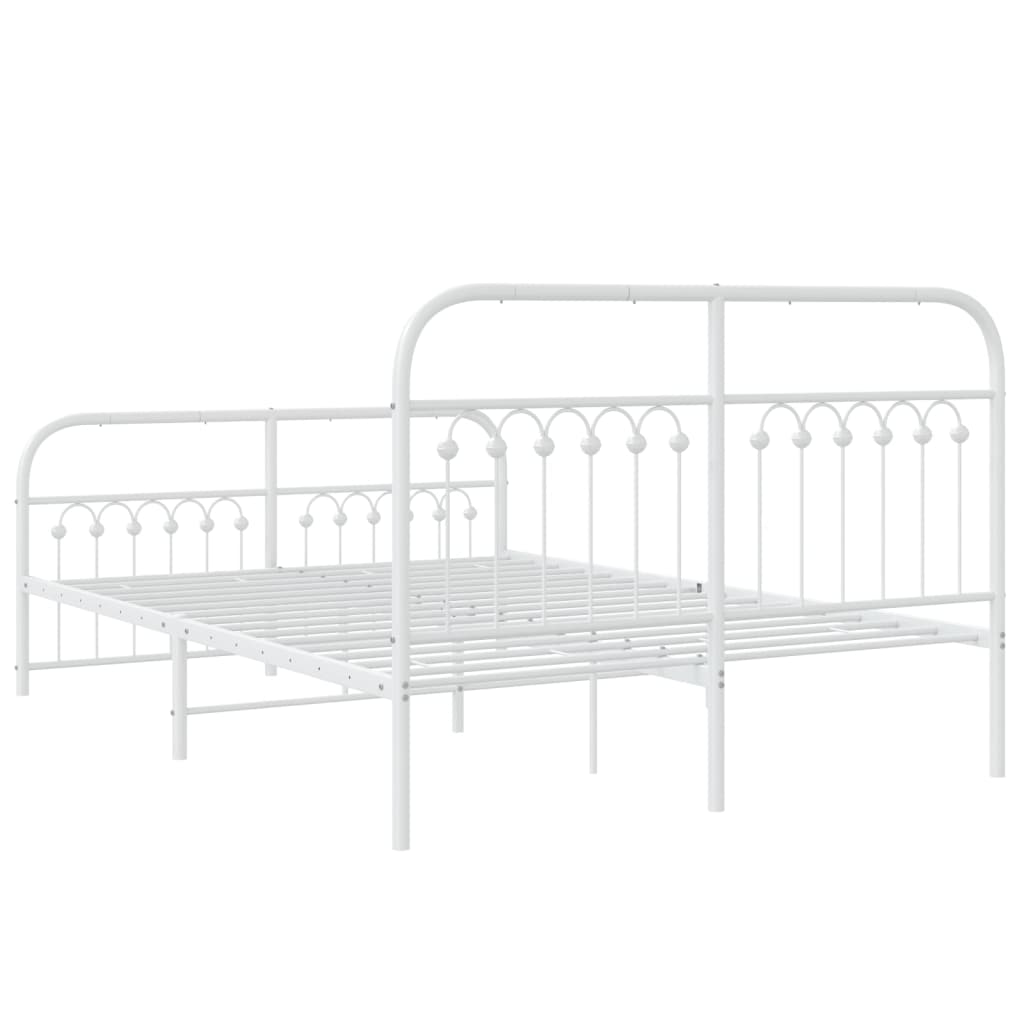 Metal Bed Frame without Mattress with Footboard White 140x190cm