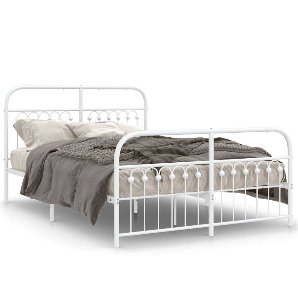 Metal Bed Frame without Mattress with Footboard White 140x200cm