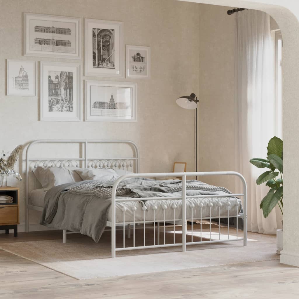 Metal Bed Frame without Mattress with Footboard White 140x200cm