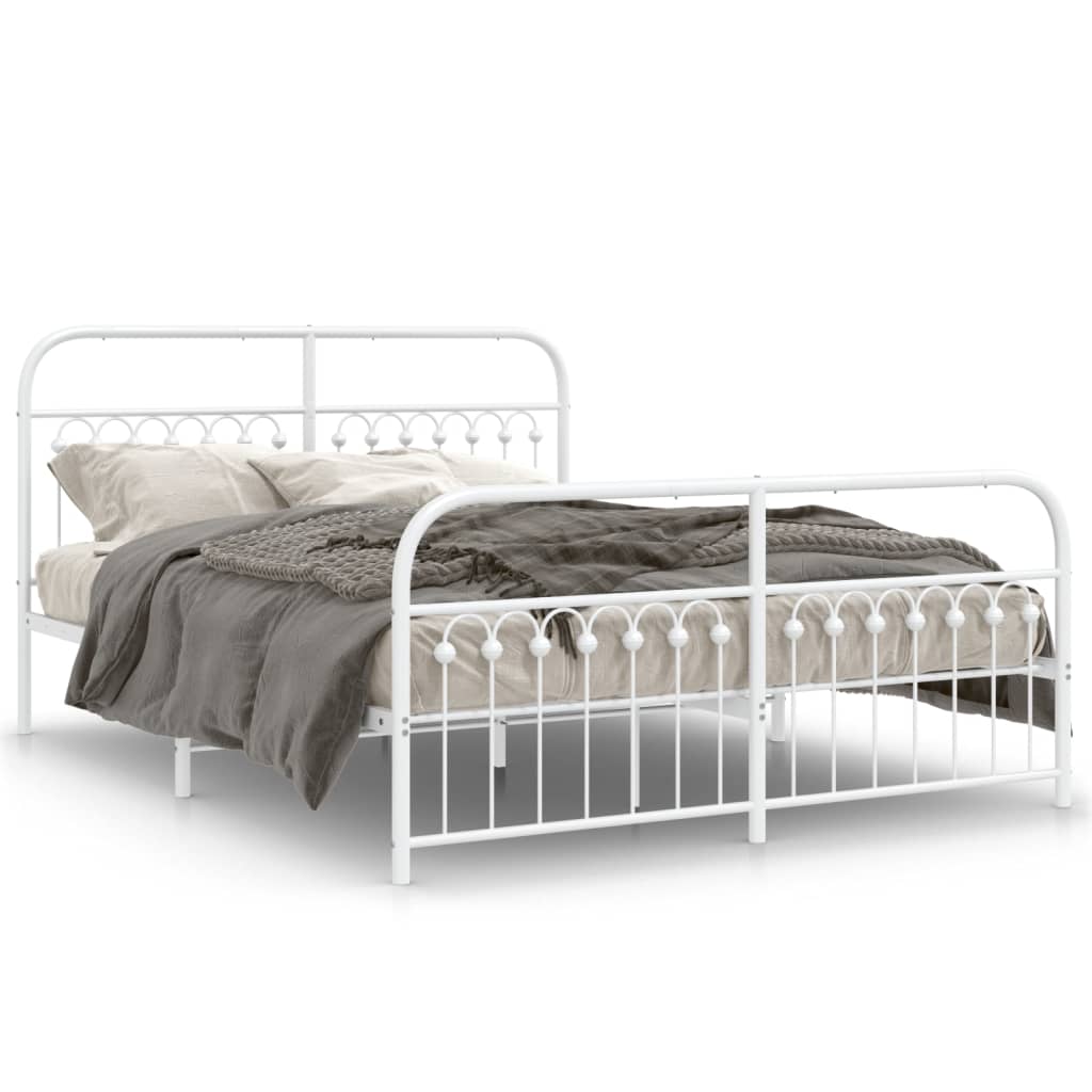 Metal Bed Frame without Mattress with Footboard White 150x200cm