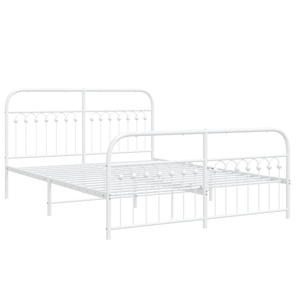 Metal Bed Frame without Mattress with Footboard White 150x200cm