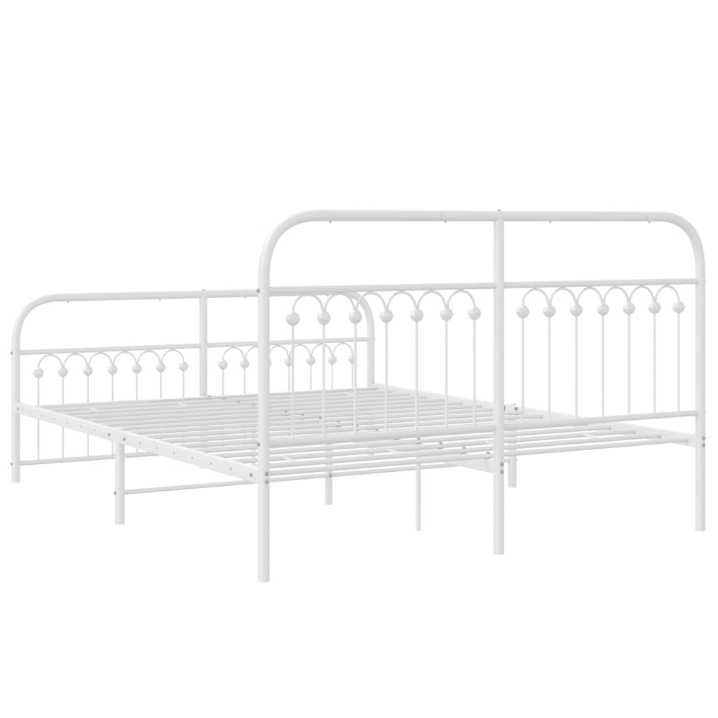Metal Bed Frame without Mattress with Footboard White 150x200cm