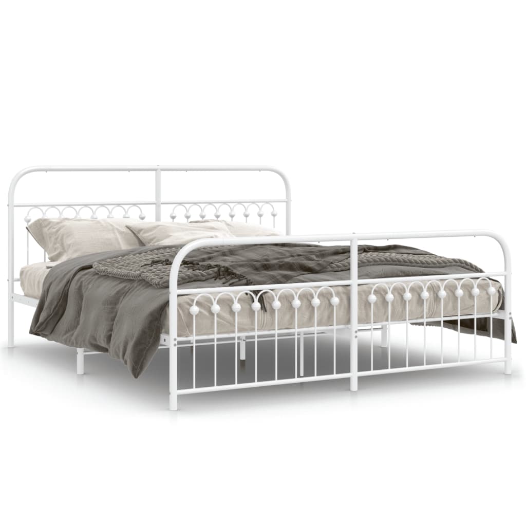 Metal Bed Frame without Mattress with Footboard White 183x203cm