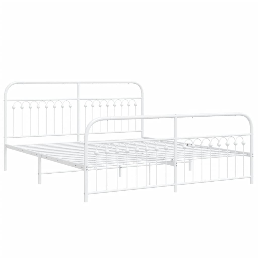 Metal Bed Frame without Mattress with Footboard White 183x203cm
