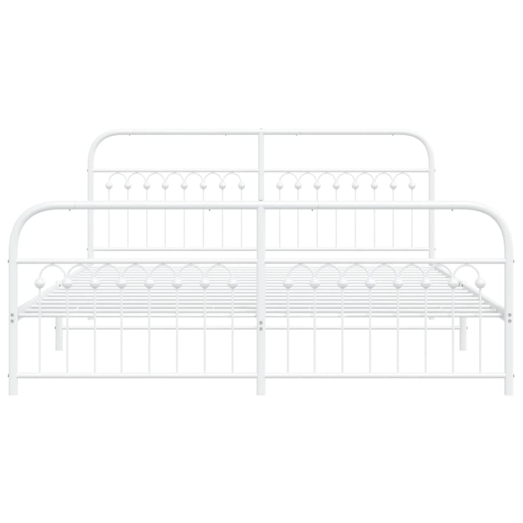 Metal Bed Frame without Mattress with Footboard White 183x203cm