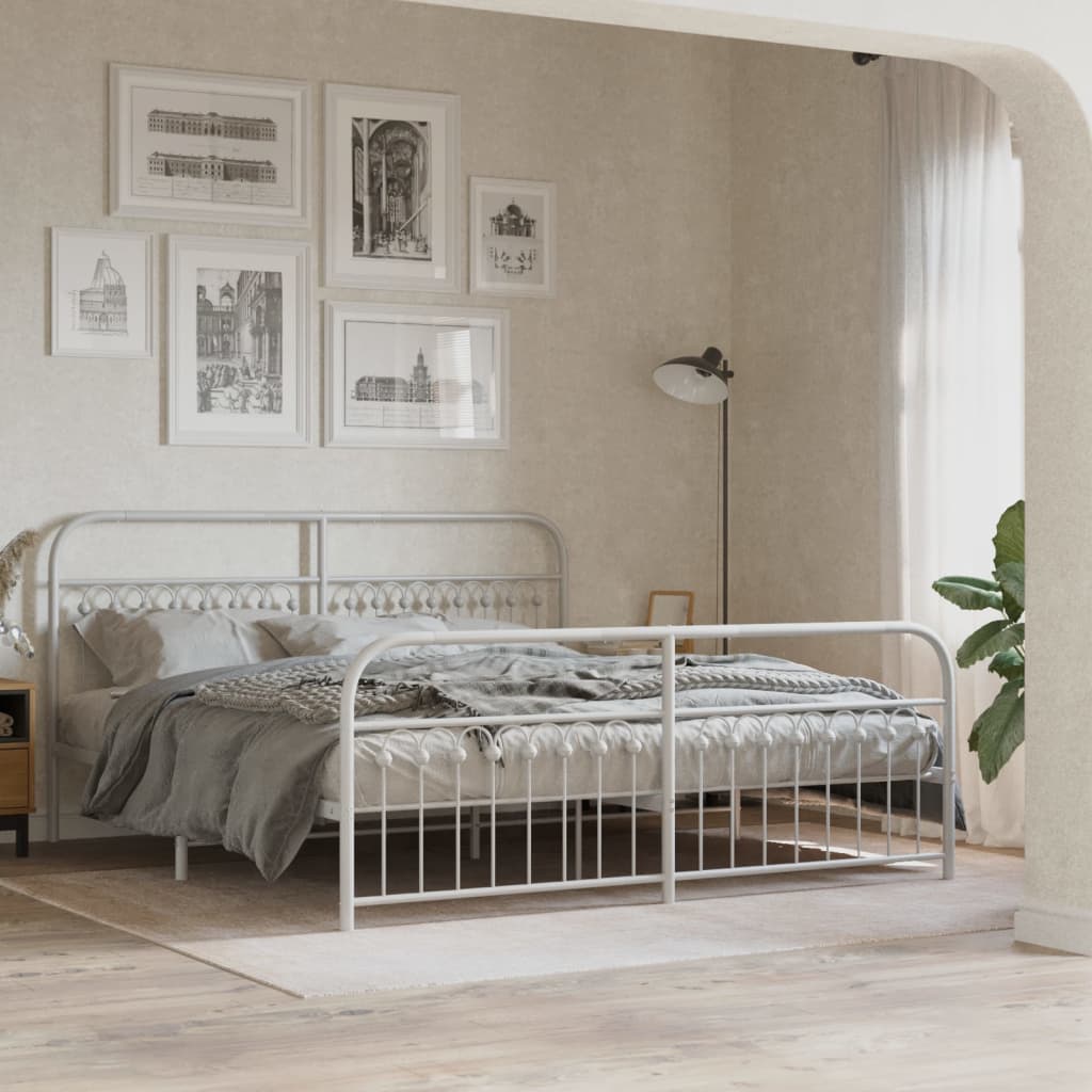 Metal Bed Frame without Mattress with Footboard White 183x203cm