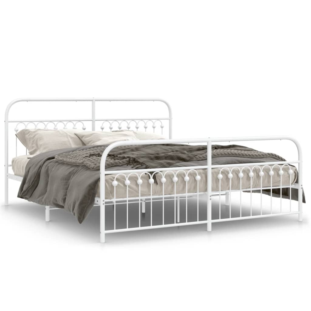 Metal Bed Frame without Mattress with Footboard White 183x213cm