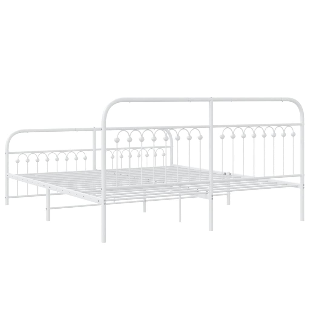 Metal Bed Frame without Mattress with Footboard White 183x213cm