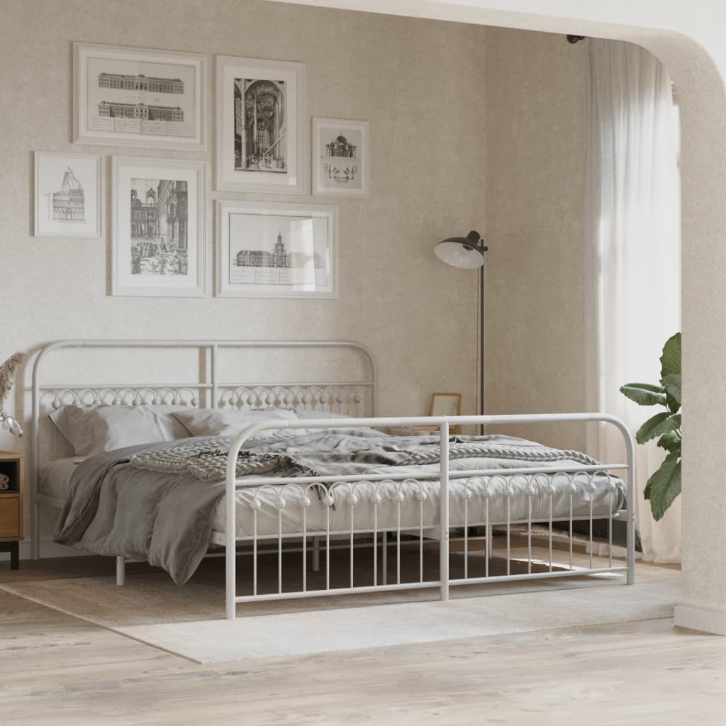 Metal Bed Frame without Mattress with Footboard White 183x213cm