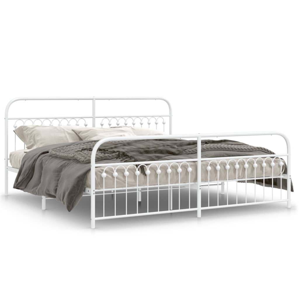 Metal Bed Frame without Mattress with Footboard White 193x203cm