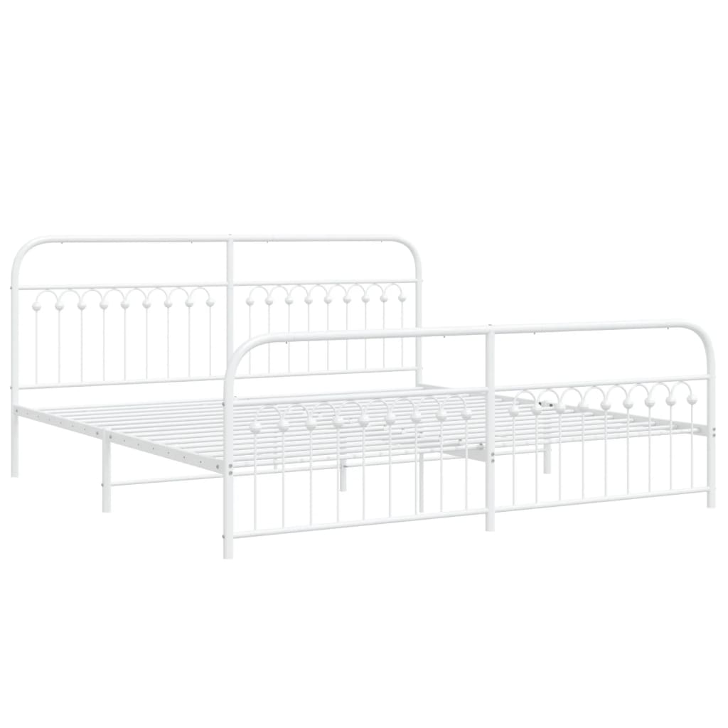 Metal Bed Frame without Mattress with Footboard White 193x203cm