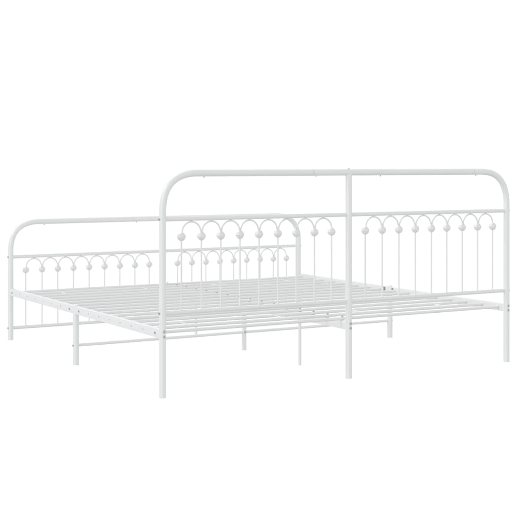 Metal Bed Frame without Mattress with Footboard White 193x203cm