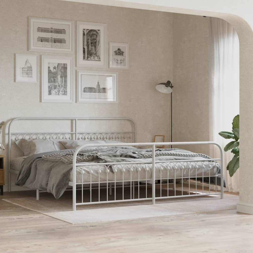 Metal Bed Frame without Mattress with Footboard White 193x203cm