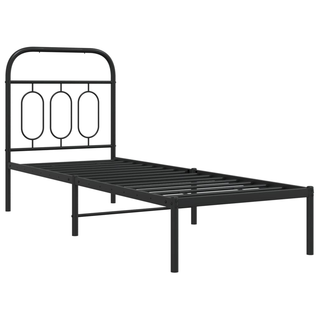 Metal Bed Frame without Mattress with Headboard Black 75x190cm