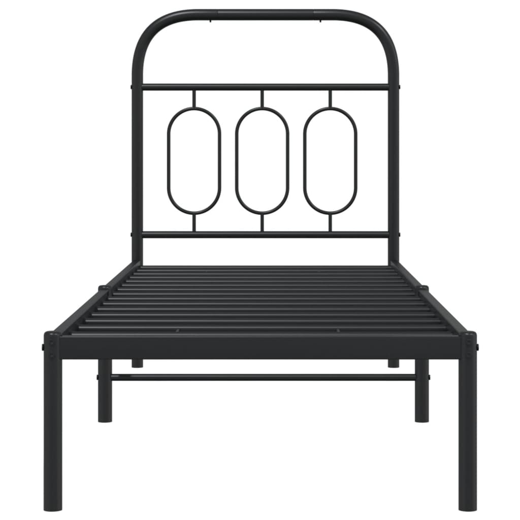 Metal Bed Frame without Mattress with Headboard Black 75x190cm