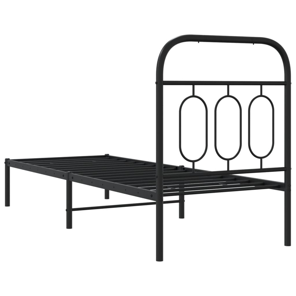 Metal Bed Frame without Mattress with Headboard Black 75x190cm