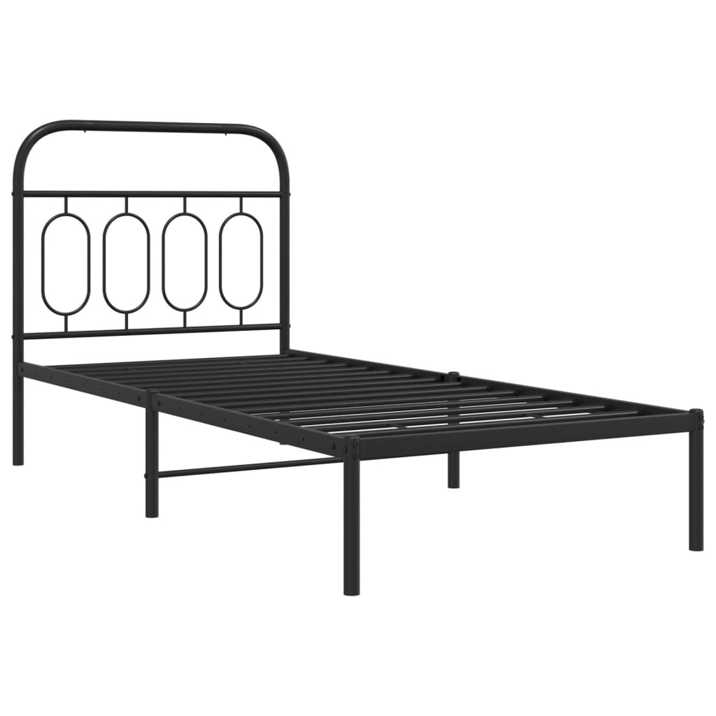 Metal Bed Frame without Mattress with Headboard Black 80x200cm
