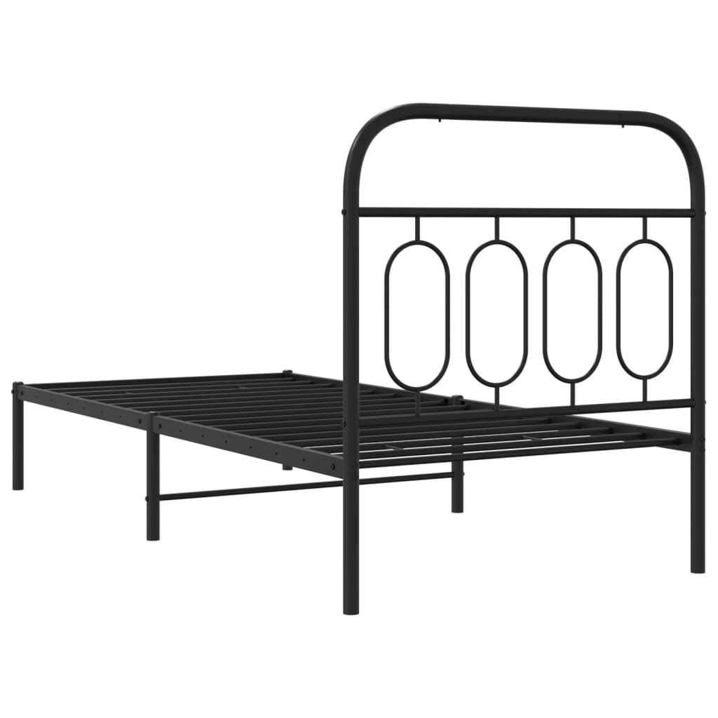 Metal Bed Frame without Mattress with Headboard Black 80x200cm