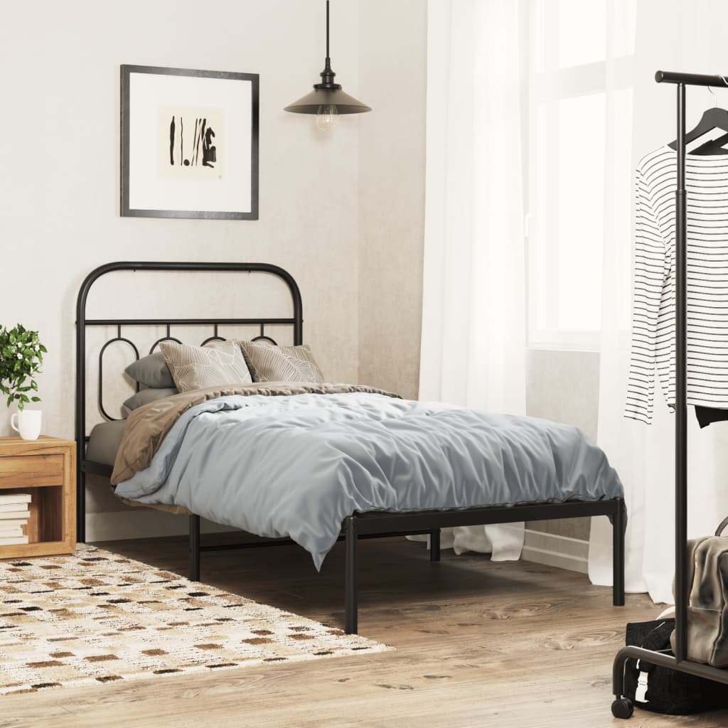 Metal Bed Frame without Mattress with Headboard Black 90x190cm