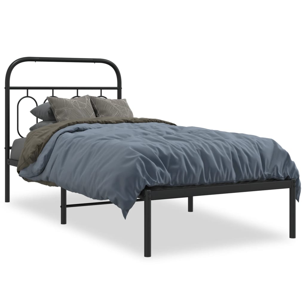 Metal Bed Frame without Mattress with Headboard Black 90x200cm