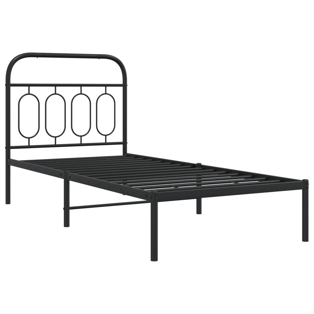 Metal Bed Frame without Mattress with Headboard Black 90x200cm