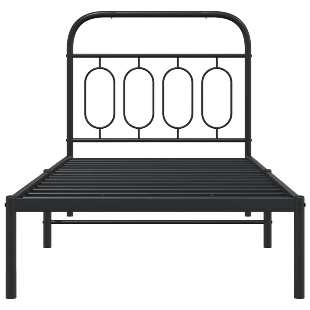 Metal Bed Frame without Mattress with Headboard Black 90x200cm