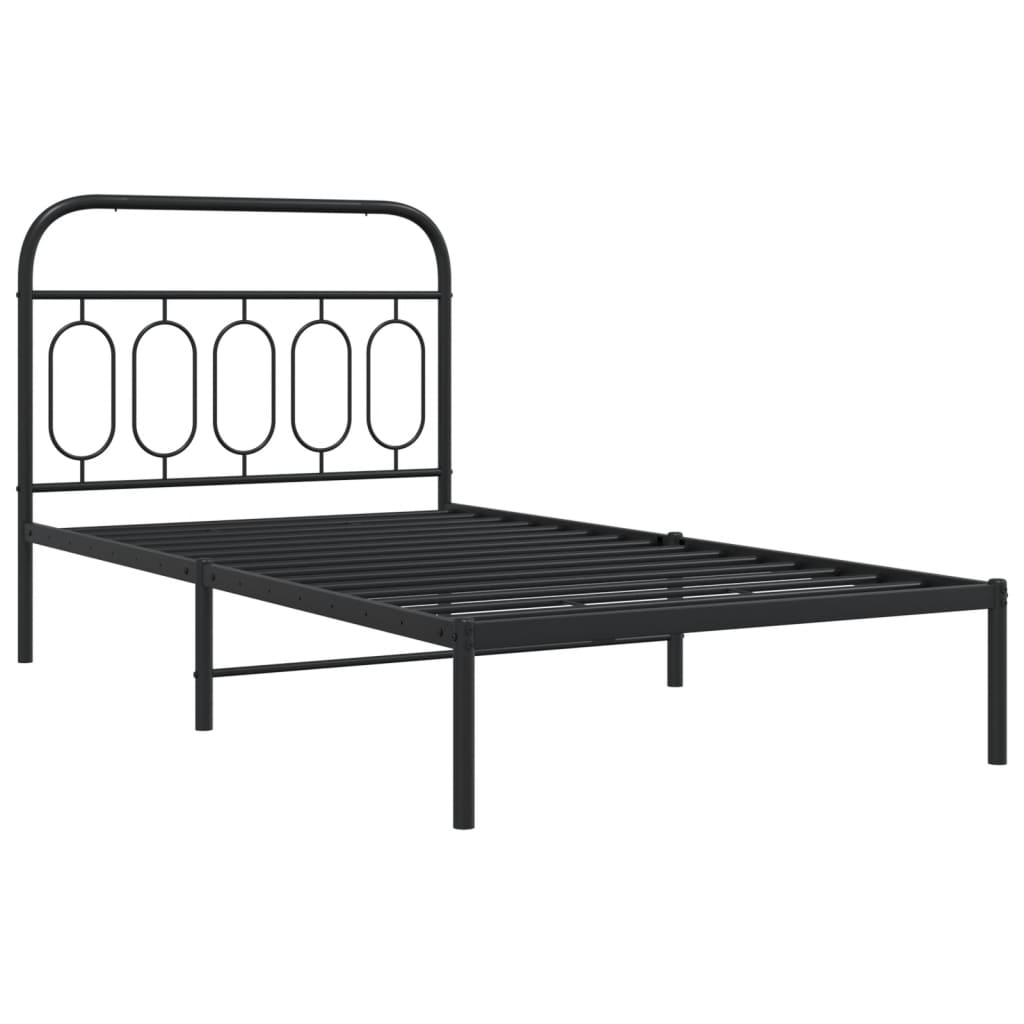Metal Bed Frame without Mattress with Headboard Black 100x190cm
