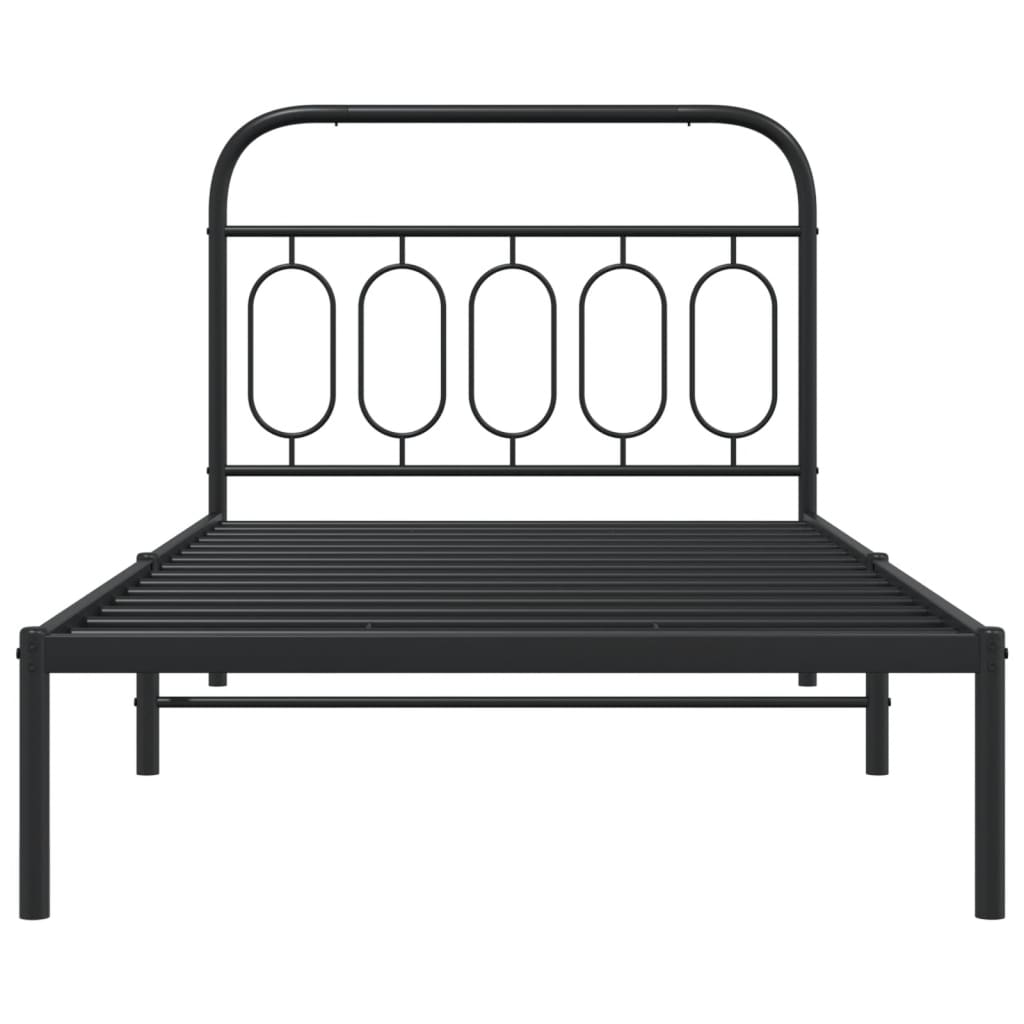 Metal Bed Frame without Mattress with Headboard Black 100x190cm