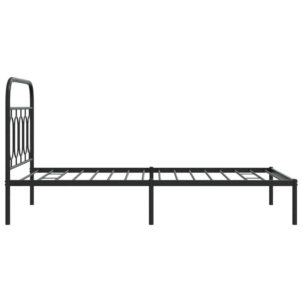 Metal Bed Frame without Mattress with Headboard Black 100x190cm