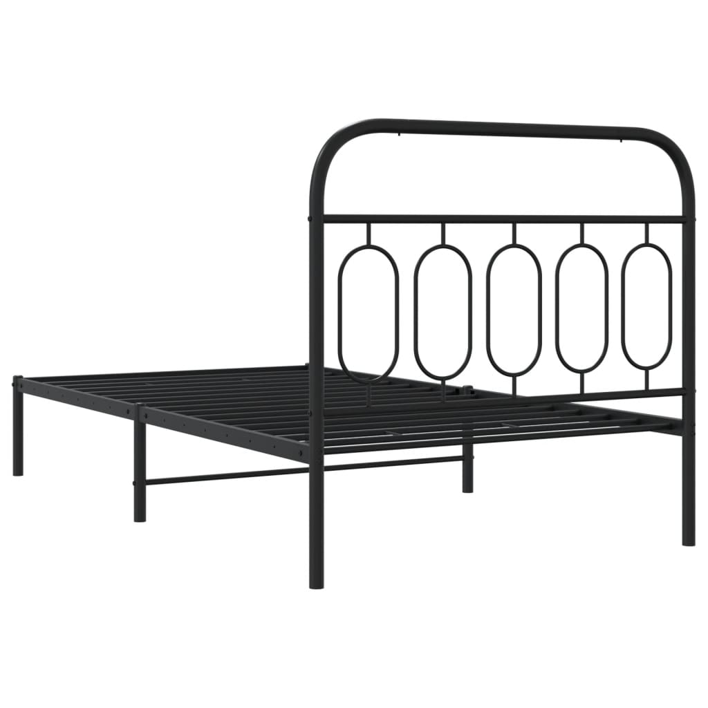Metal Bed Frame without Mattress with Headboard Black 100x190cm