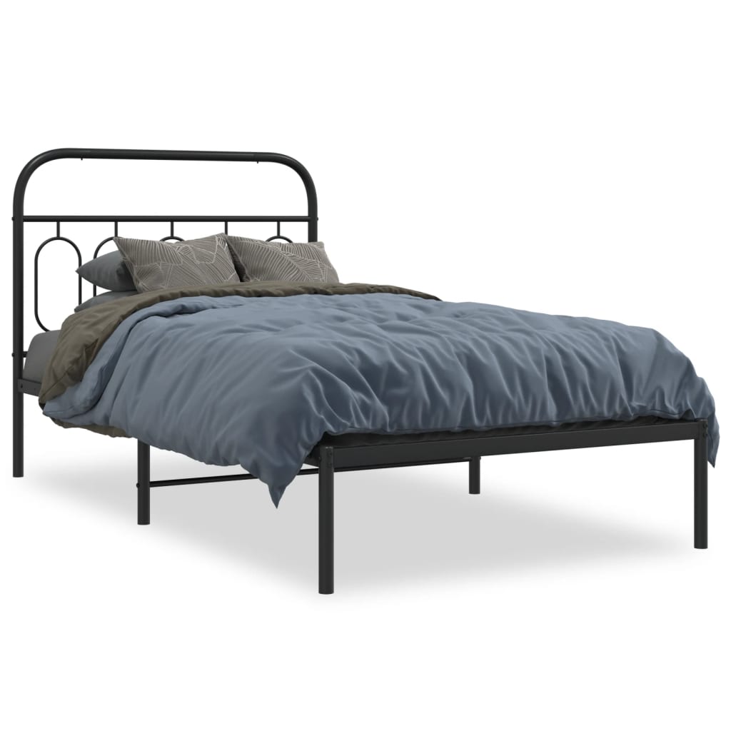 Metal Bed Frame without Mattress with Headboard Black 107x203cm